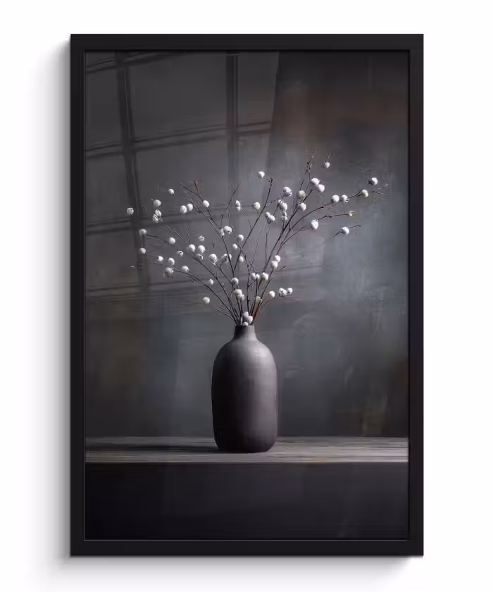 Bilder mit Rahmen - Äste - Vase - Kugeln - Weiß