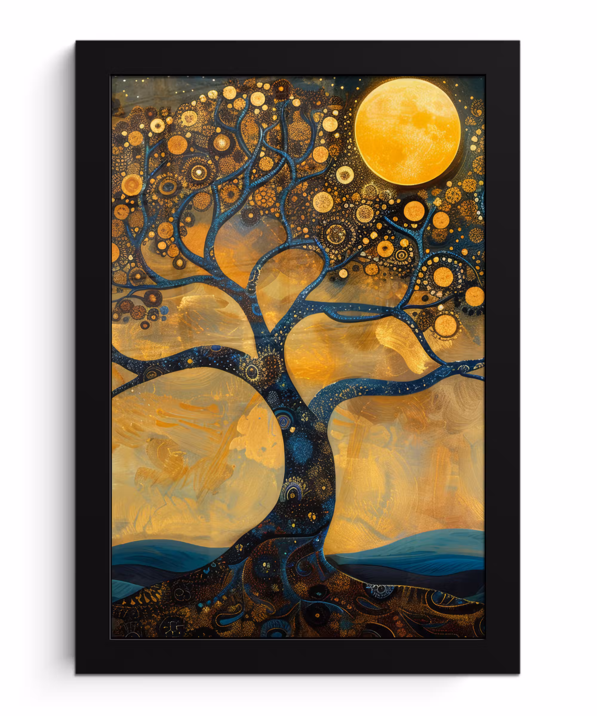 Bilder mit Rahmen - Baum - Mond - Blumen - Gold - Kunst