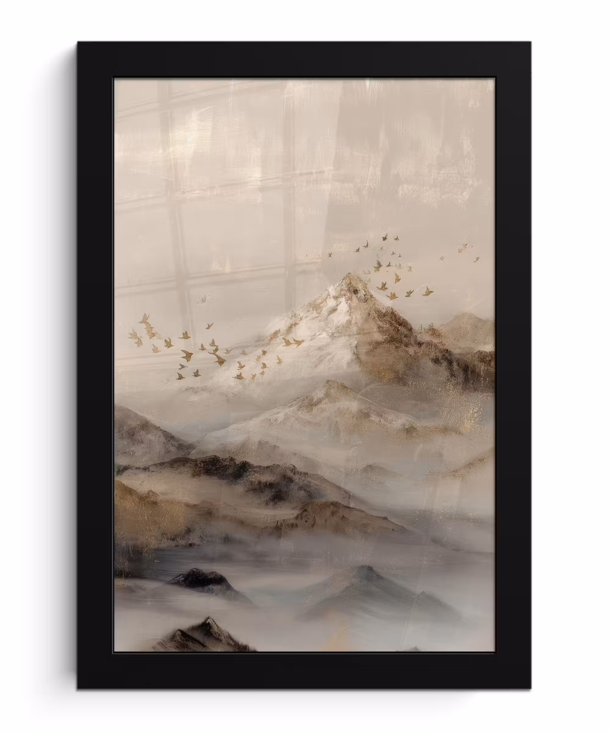 Bilder mit Rahmen - Berglandschaft - Nebel - Pinselstriche