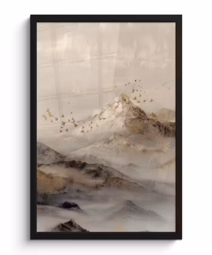 Bilder mit Rahmen - Berglandschaft - Nebel - Pinselstriche