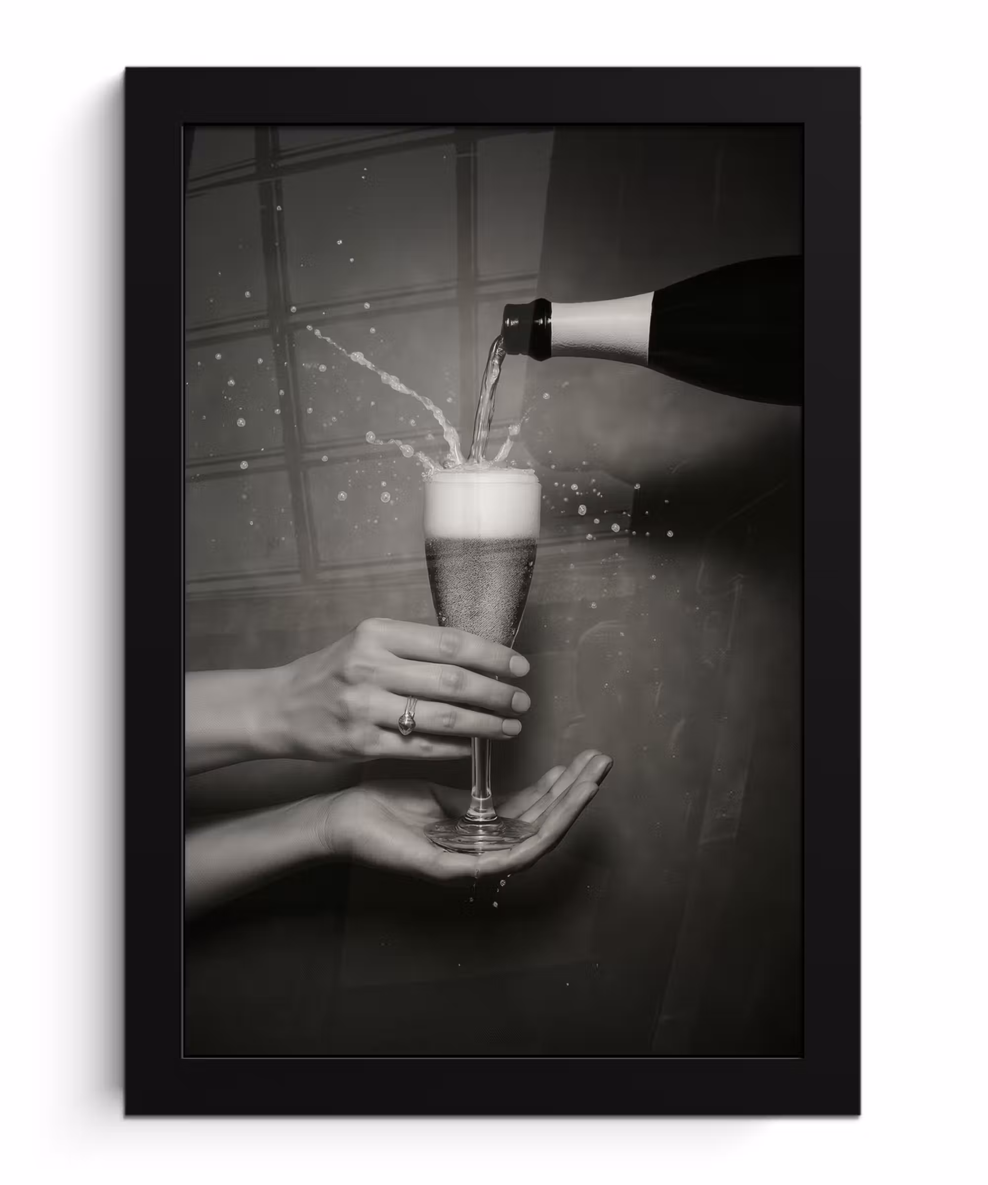 Bilder mit Rahmen - Champagnerflasche - Glas - Minimalistisch - Spritzer