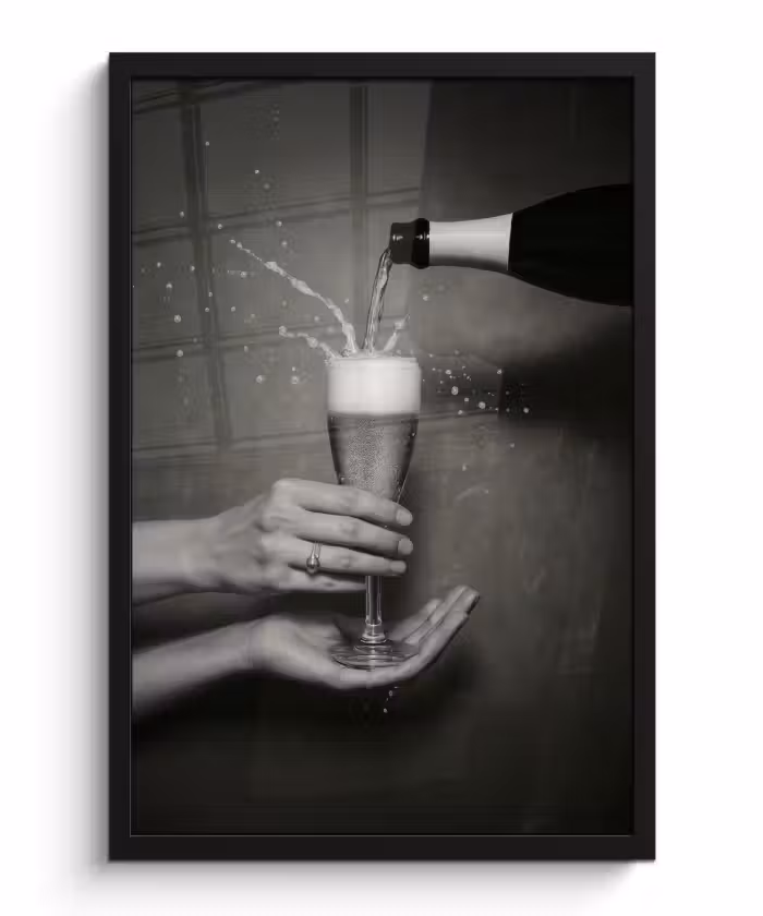 Bilder mit Rahmen - Champagnerflasche - Glas - Minimalistisch - Spritzer