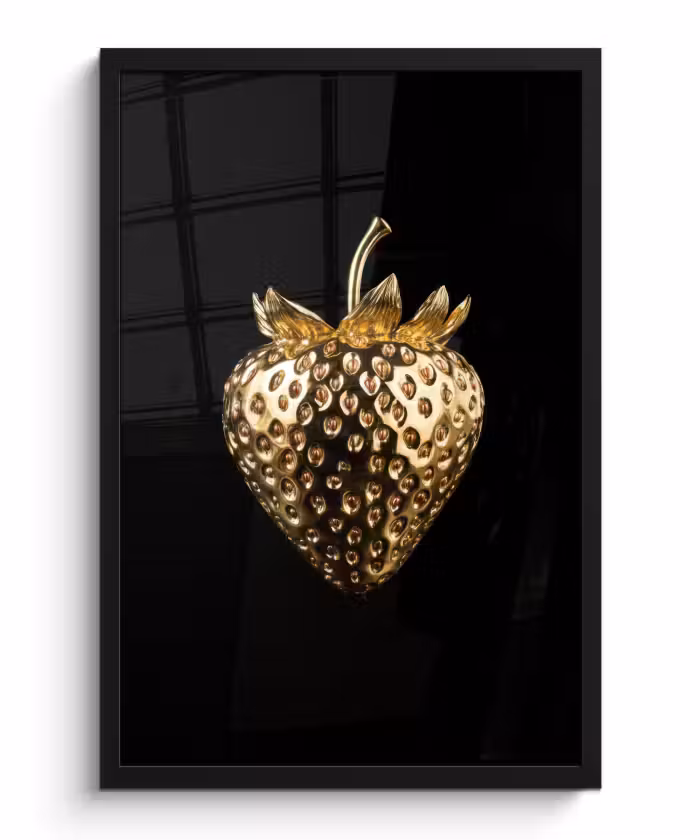 Bilder mit Rahmen - Erdbeere - Gold - Schwarz - Chrom