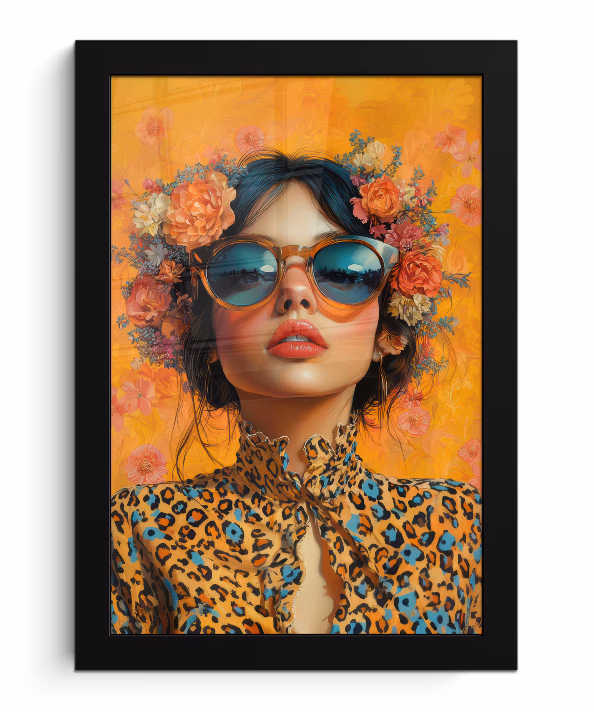 Bilder mit Rahmen - Frau - Blumen - Ästhetik - Orange