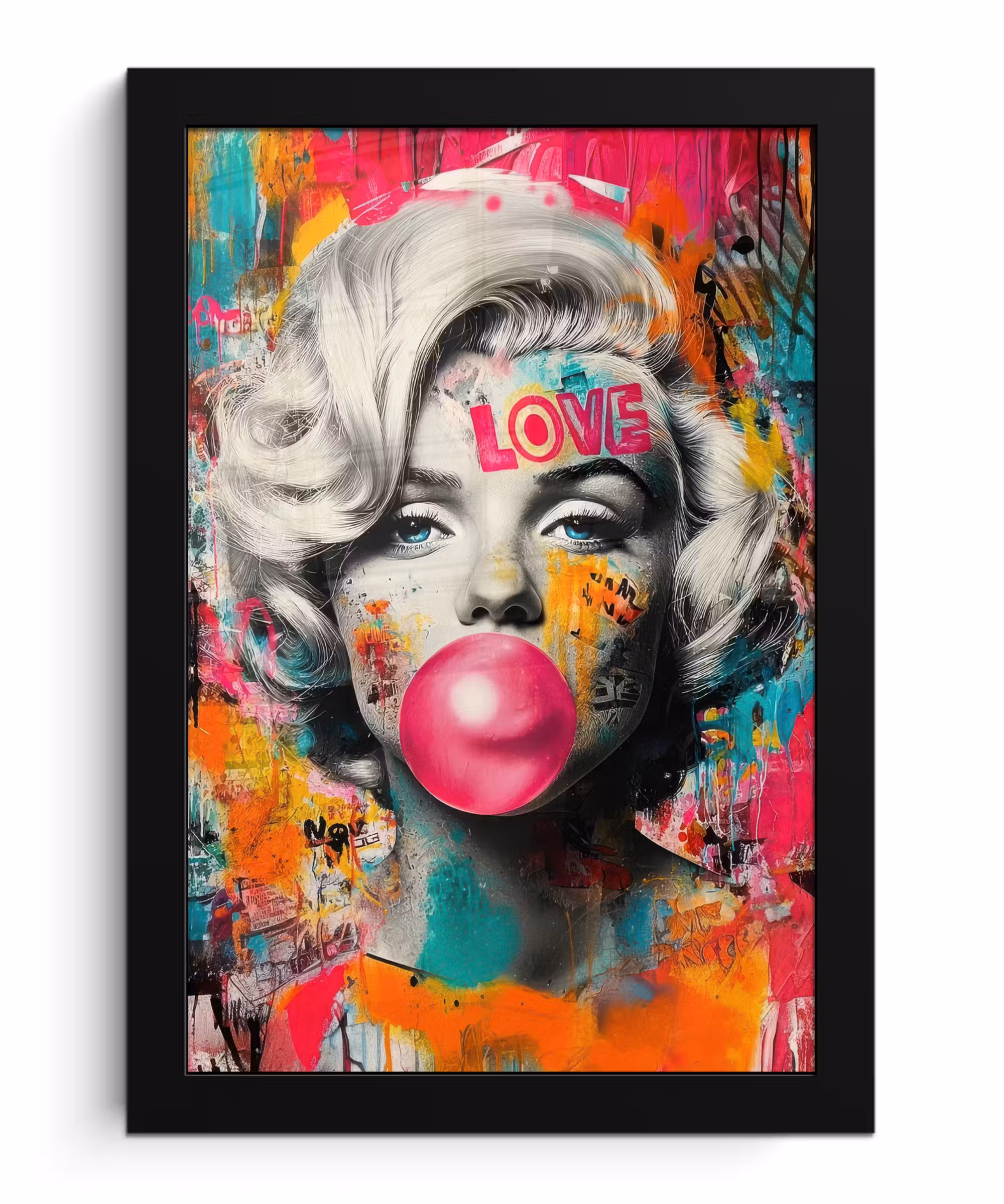 Bilder mit Rahmen - Frau - Kaugummi - Graffiti - Neonfarben