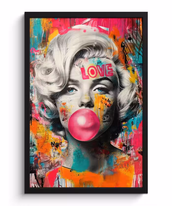 Bilder mit Rahmen - Frau - Kaugummi - Graffiti - Neonfarben
