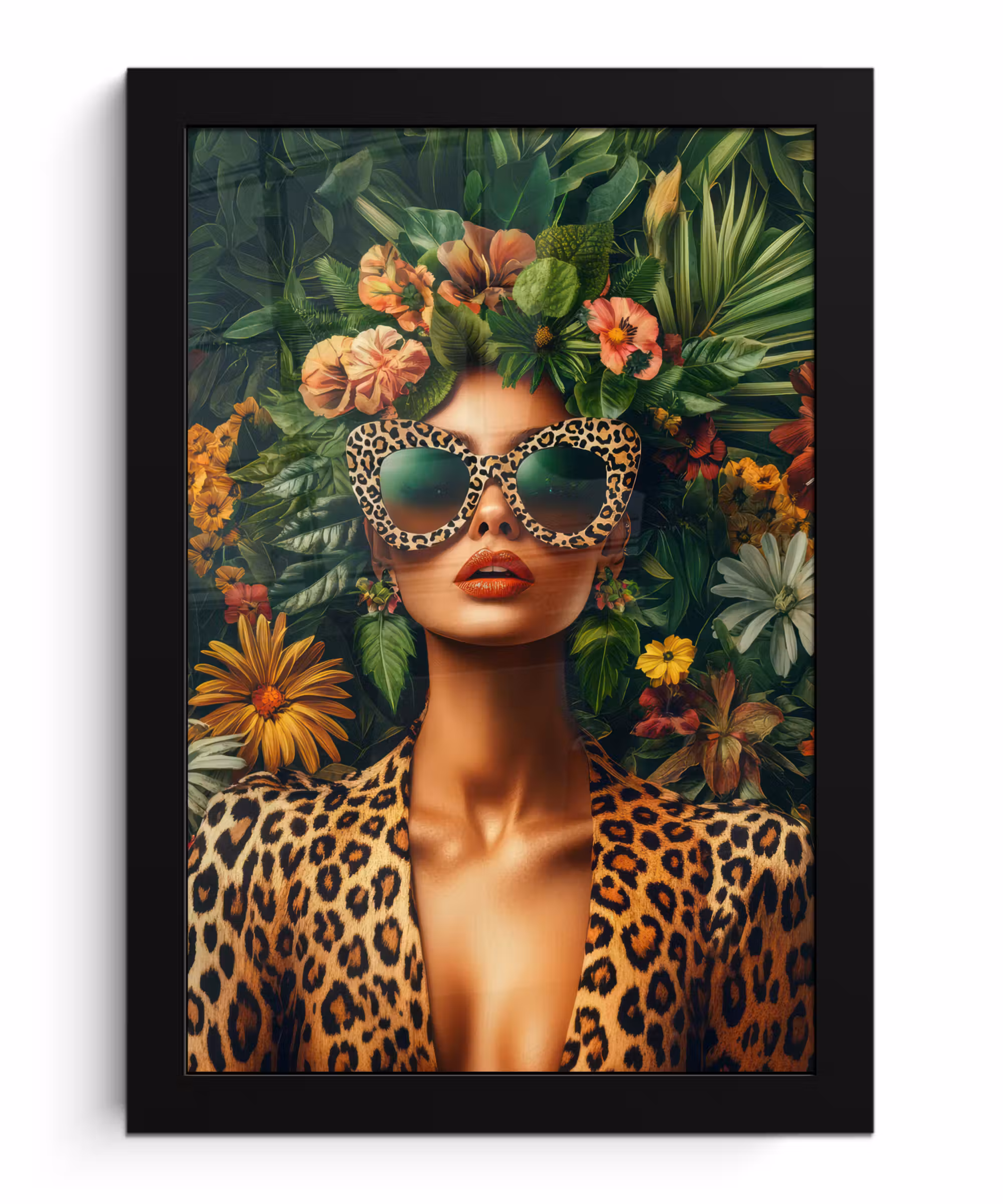 Bilder mit Rahmen - Frau - Pantherdruck - Dschungel - Natur - Luxus