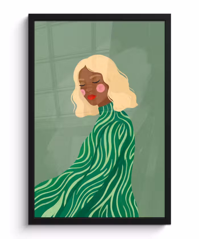 Bilder mit Rahmen - Frau – Porträt – Illustration – Modern – Grün