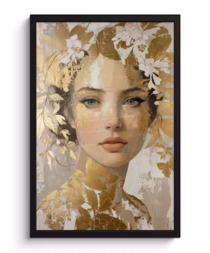 Bilder mit Rahmen - Gesicht - Frau - Blätter - Gold