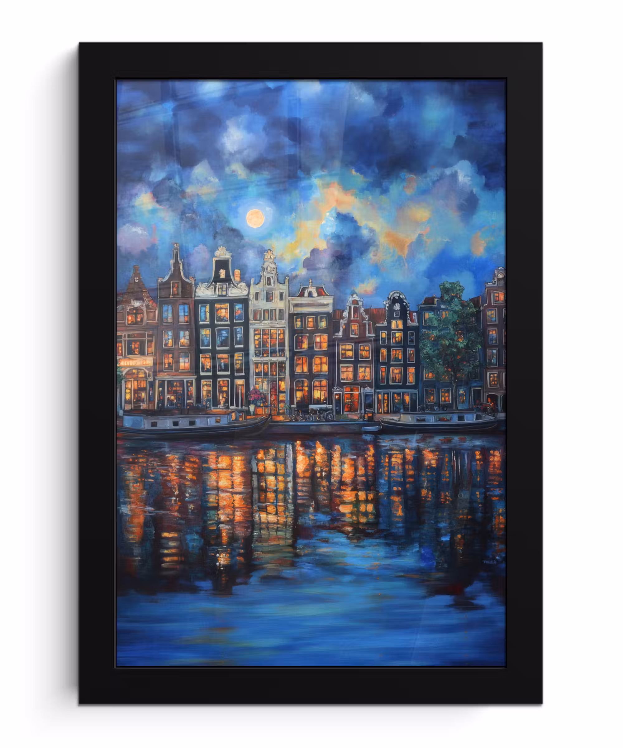 Bilder mit Rahmen - Grachten Amsterdam - Häuser - Stadt - Farbenfroh