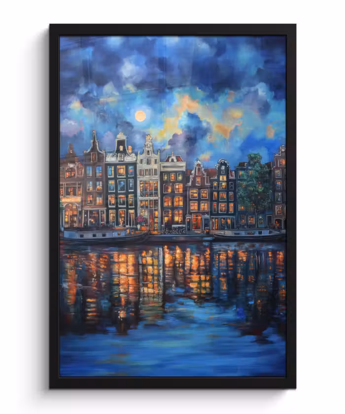 Bilder mit Rahmen - Grachten Amsterdam - Häuser - Stadt - Farbenfroh