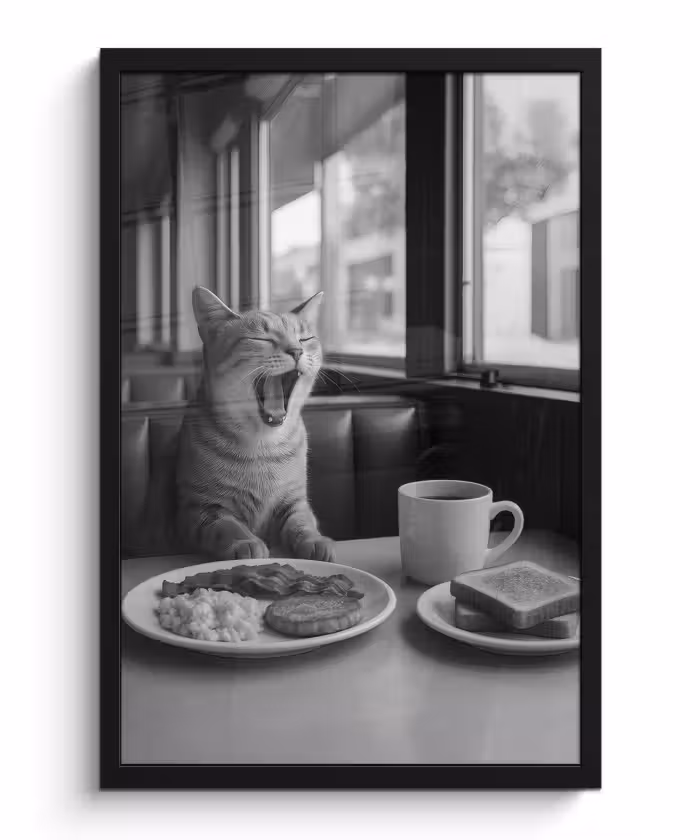Bilder mit Rahmen - Katze - Kaffee - Brot - Schwarz