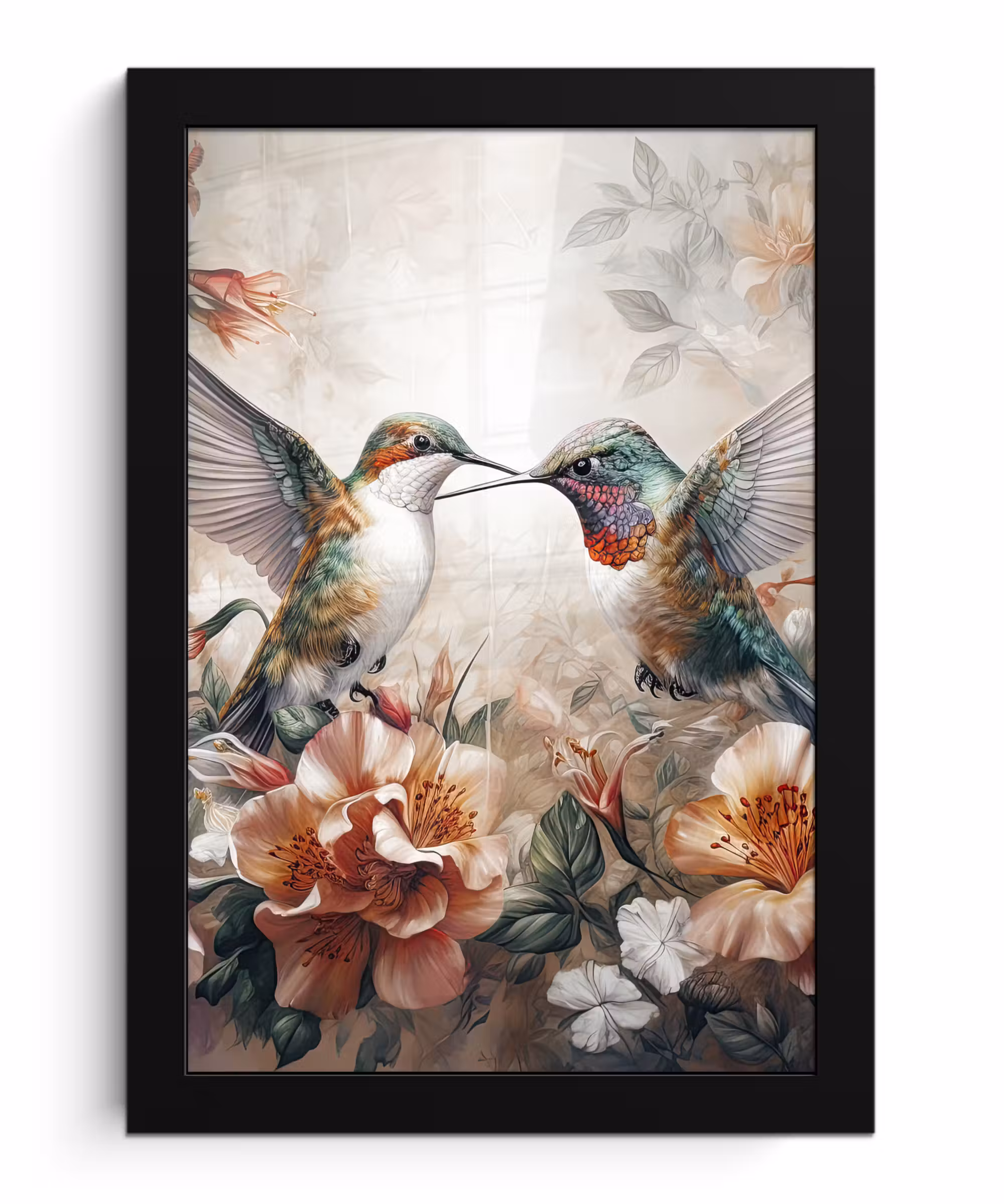 Bilder mit Rahmen - Kolibri - Vögel - Blumen - Natur