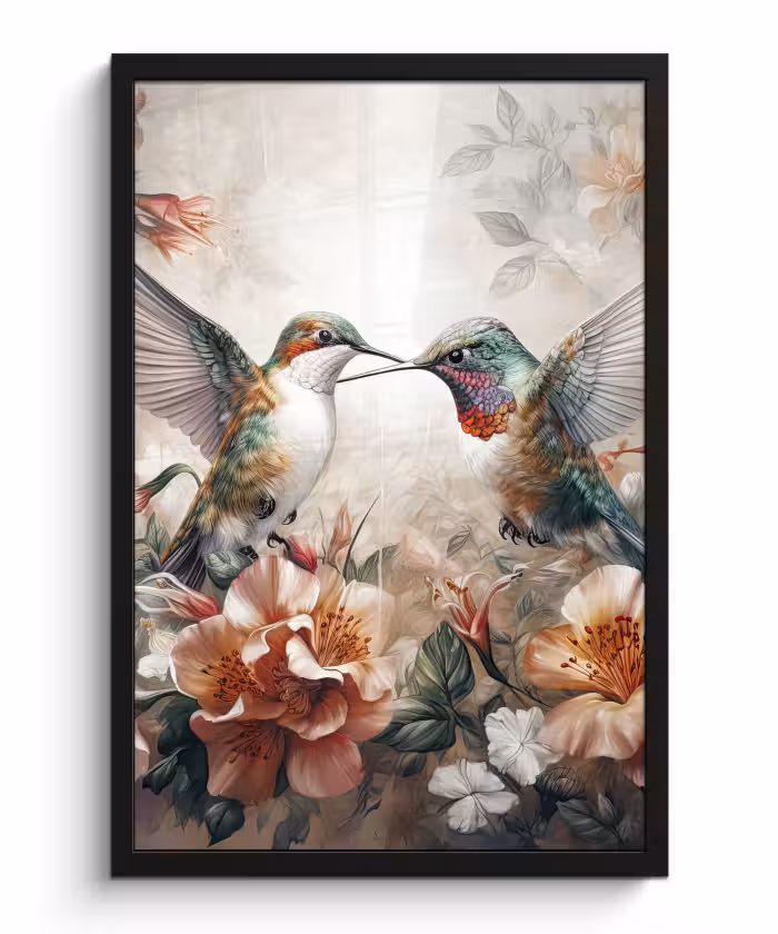 Bilder mit Rahmen - Kolibri - Vögel - Blumen - Natur