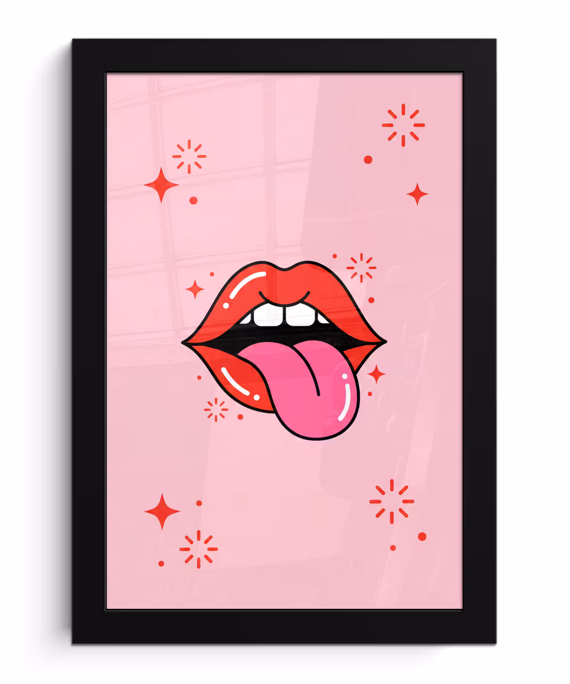 Bilder mit Rahmen - Lippen – Zunge – Pop-Art – Bunt – Rosa