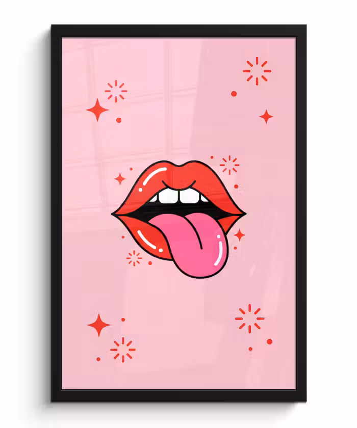 Bilder mit Rahmen - Lippen – Zunge – Pop-Art – Bunt – Rosa