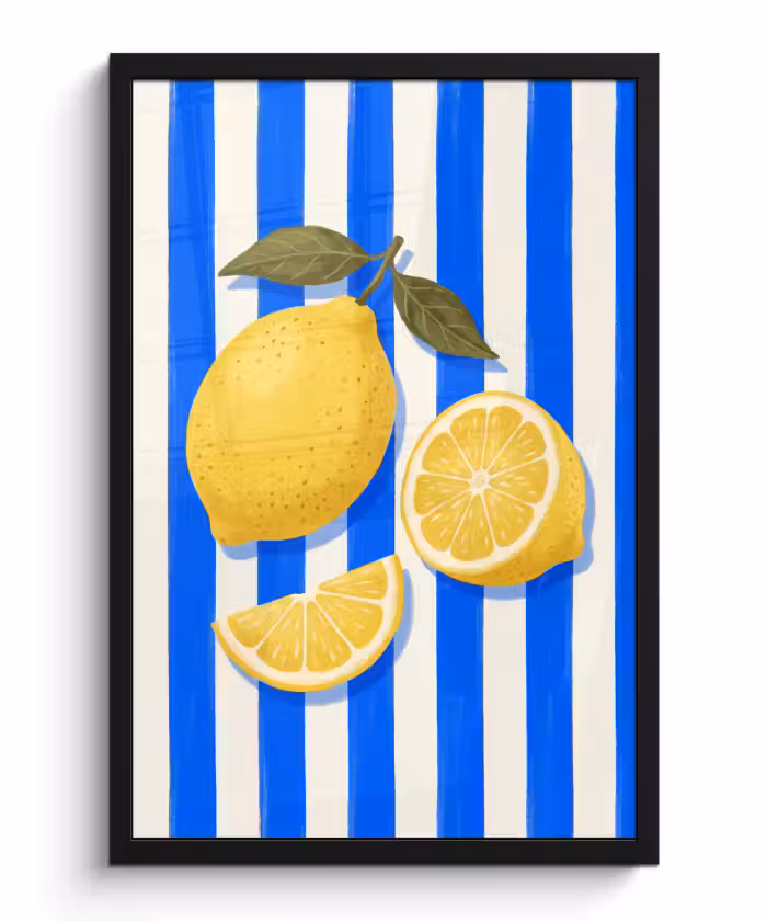 Bilder mit Rahmen - Obst – Zitrone – Sommer – Gelb – Blau