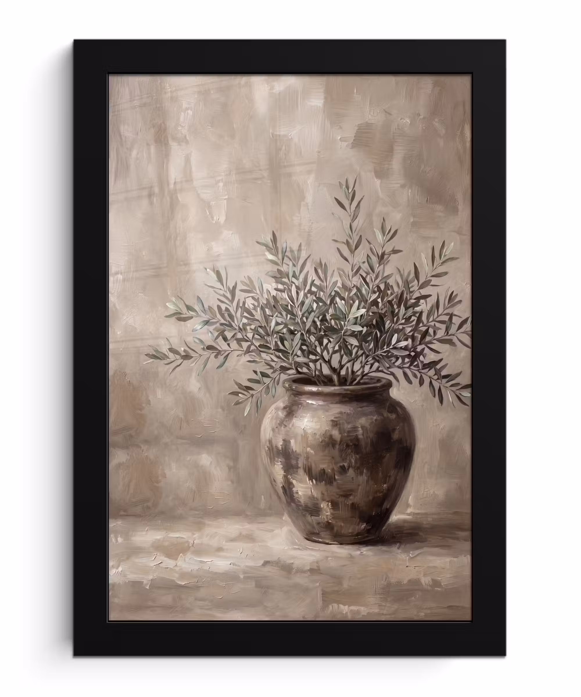 Bilder mit Rahmen - Olivenpflanze - Tontopf - Abstrakt - Beige