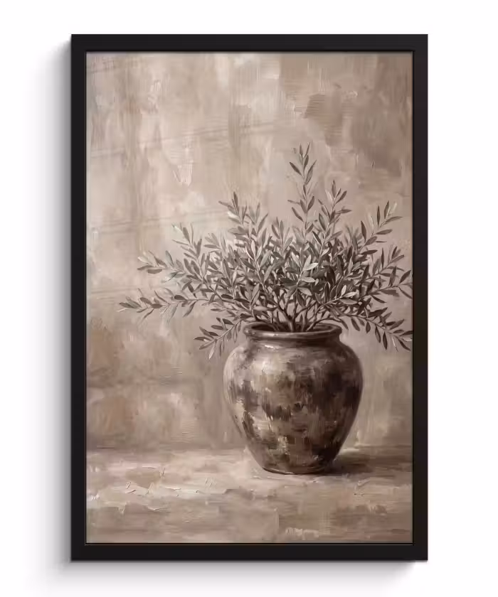 Bilder mit Rahmen - Olivenpflanze - Tontopf - Abstrakt - Beige