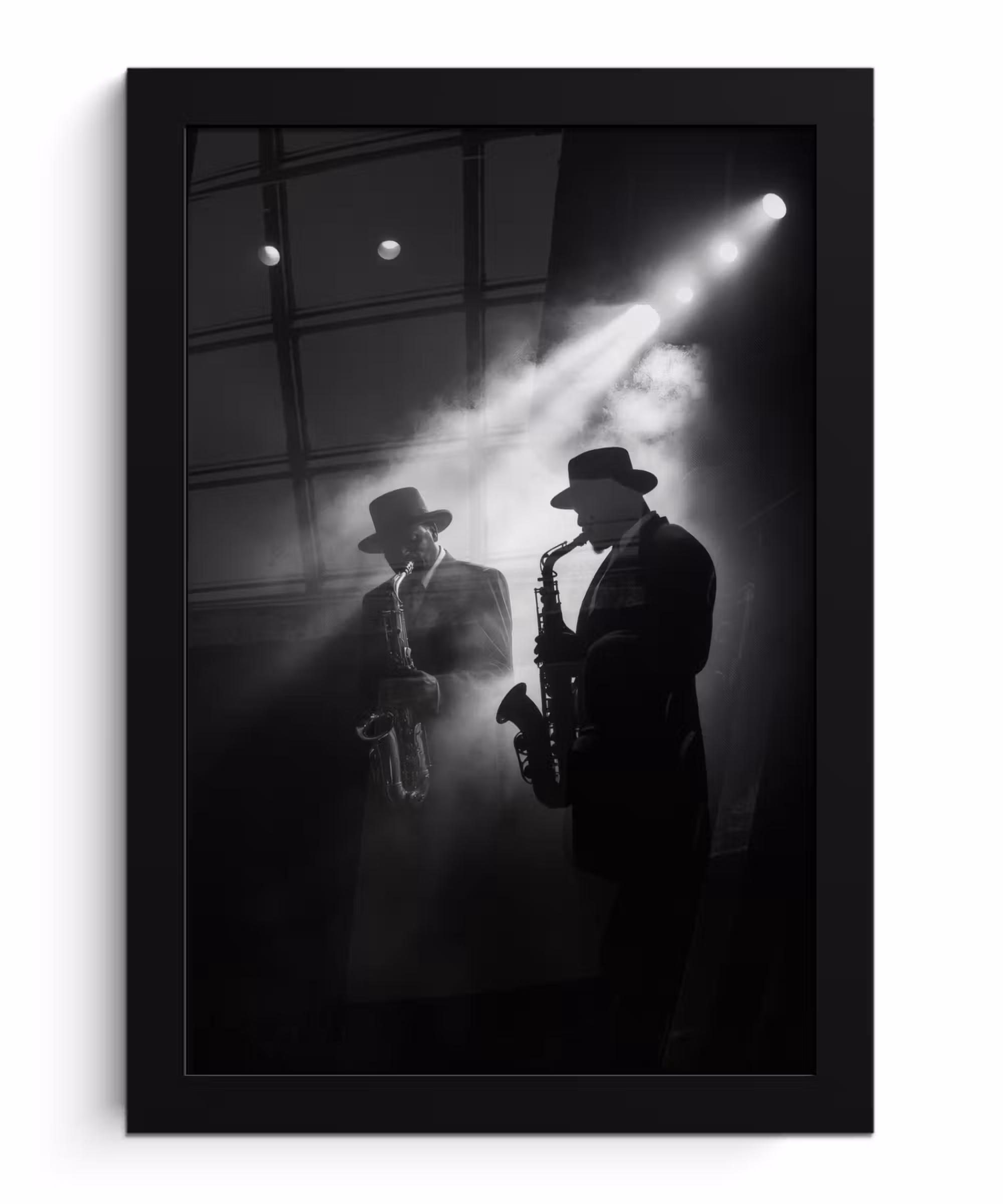 Bilder mit Rahmen - Saxophonisten - Hüte - Rauch - Licht