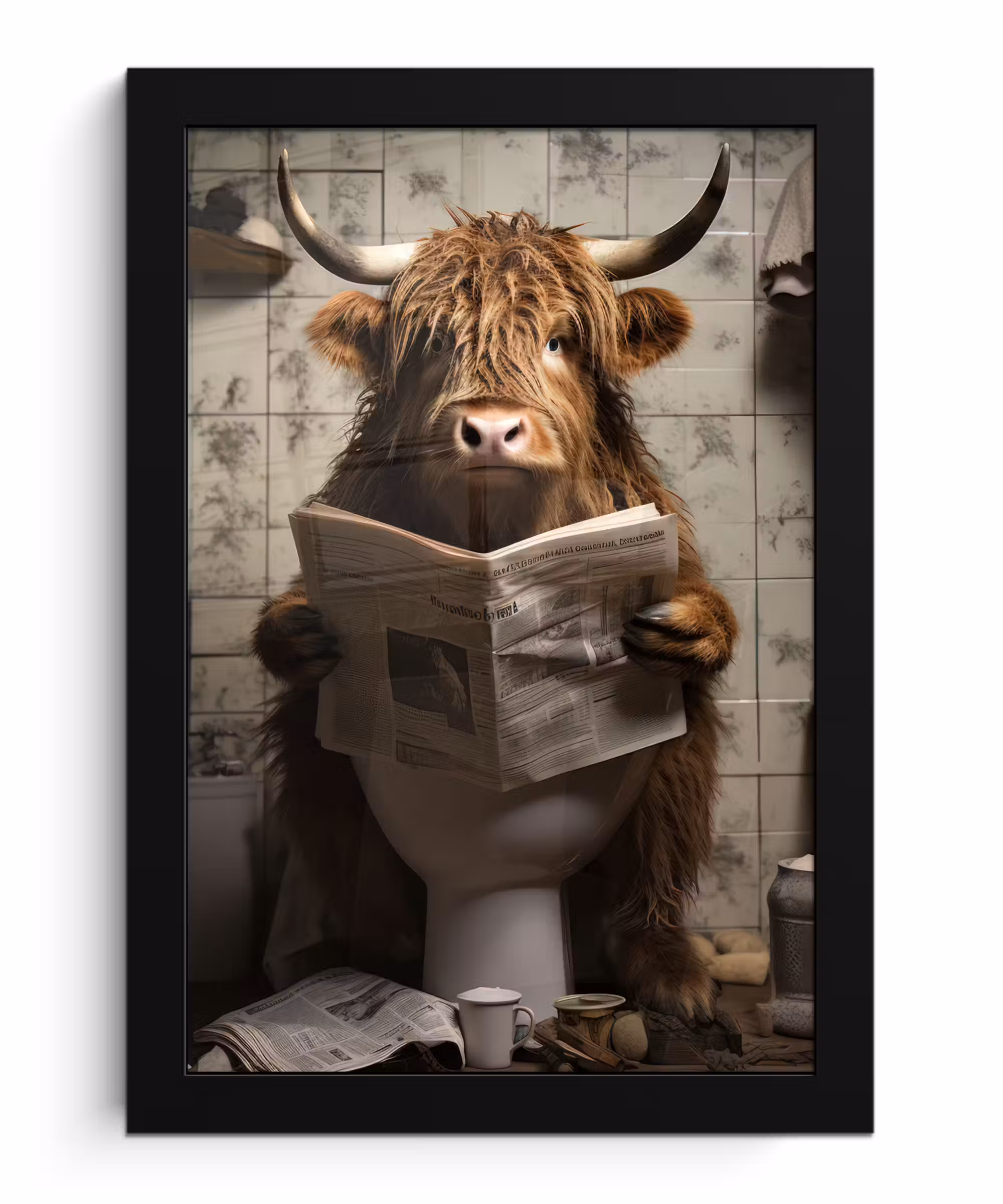 Bilder mit Rahmen - Scotch highlander - Toilette - Zeitung - Badezimmer
