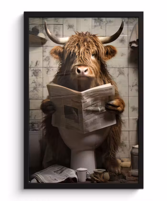 Bilder mit Rahmen - Scotch highlander - Toilette - Zeitung - Badezimmer