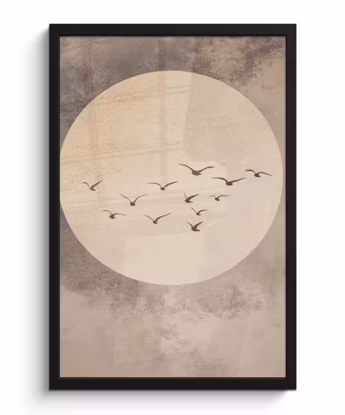 Bilder mit Rahmen - Vogel - Beige - Japanisch