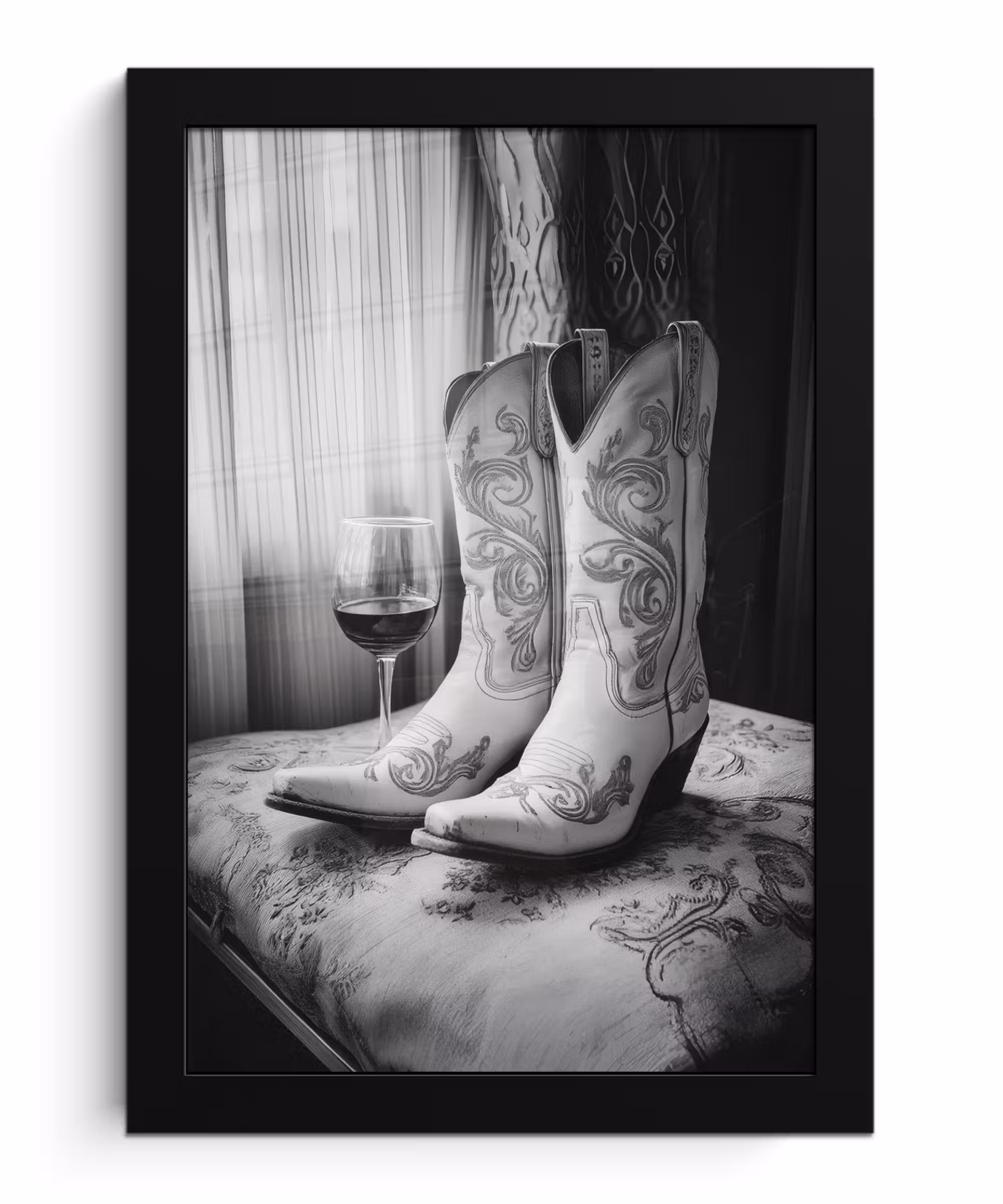 Bilder mit Rahmen - Wein - Cowboystiefel - Fensterlicht - Weiß