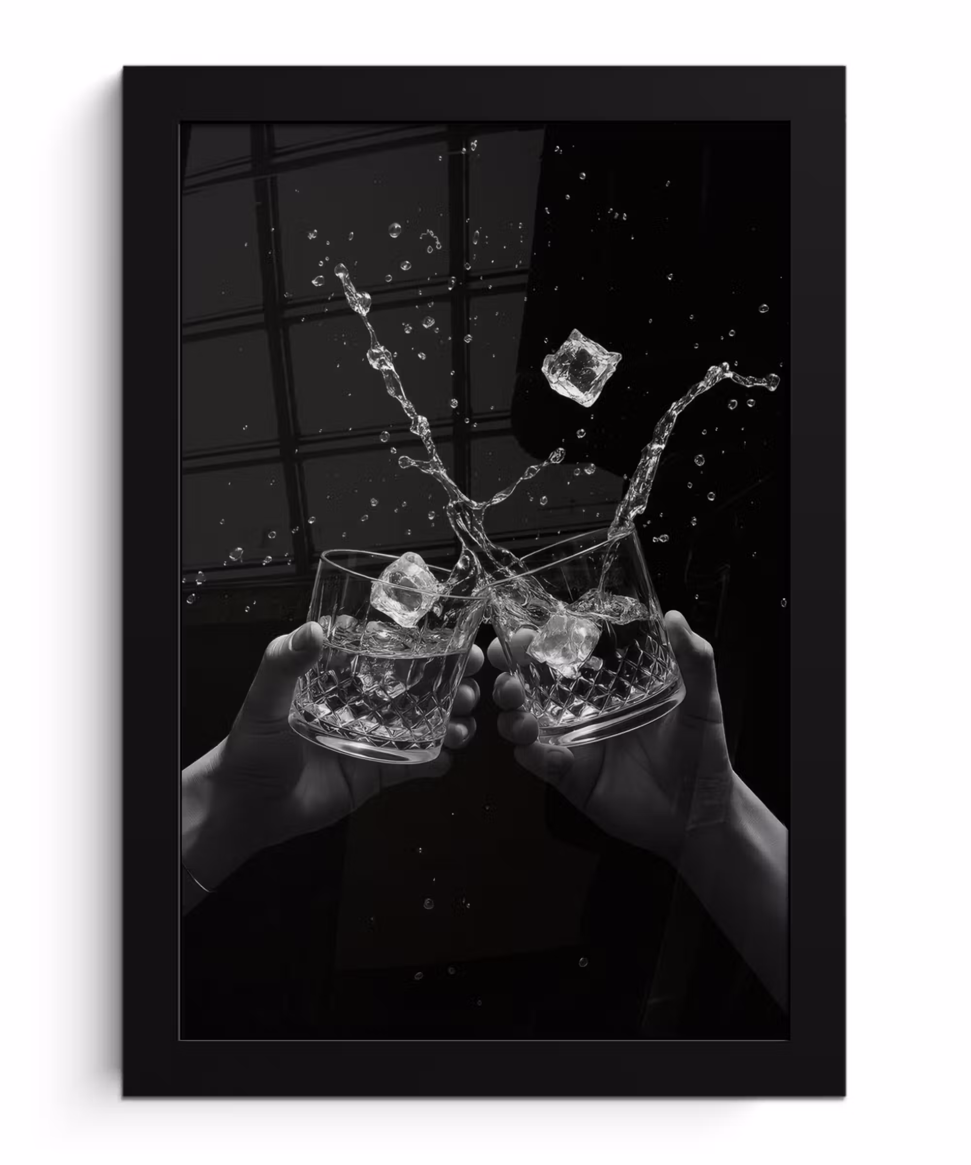 Bilder mit Rahmen - Whiskygläser - Eis - Spritzer - Schwarz
