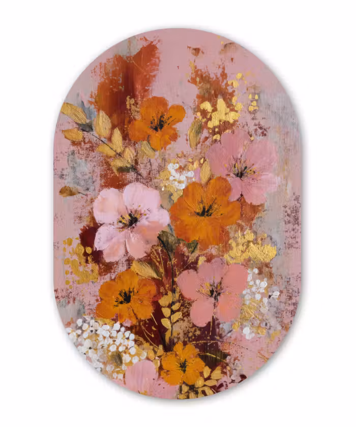 Forexbild Oval - Malerei - Blumen - Rustikal - Rosa