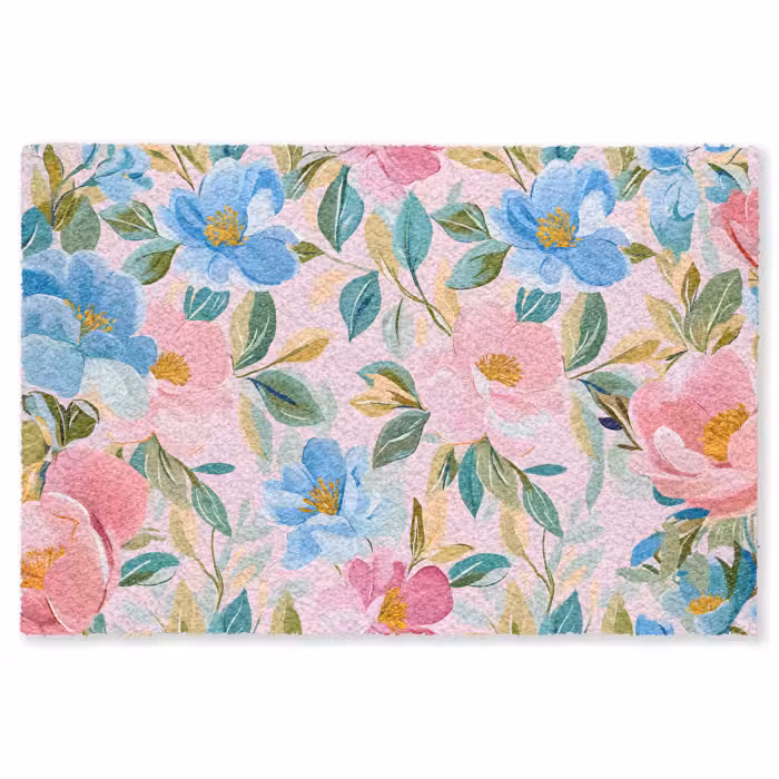 Fußmatte - Blau - Rosa - Blumen