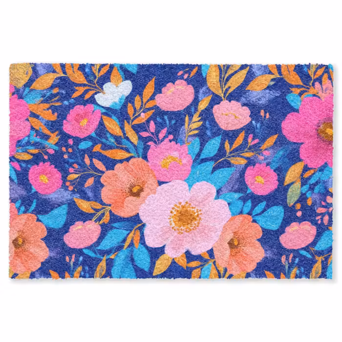 Fußmatte - Blumen - Blau - Rosa