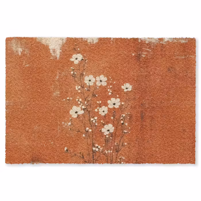Fußmatte - Blumen - Weiß - Dezent - Rostfarbe