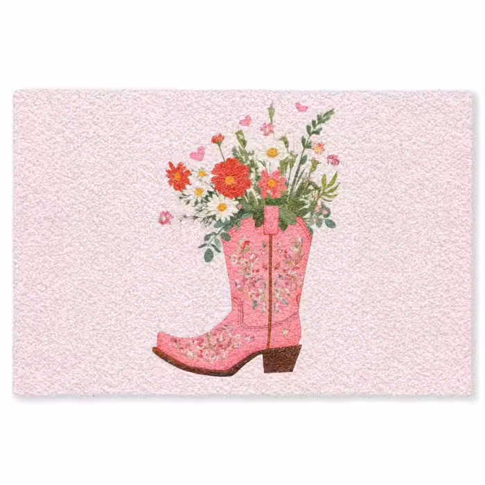 Fußmatte - Cowboystiefel - Rosa - Strauß - Blumen