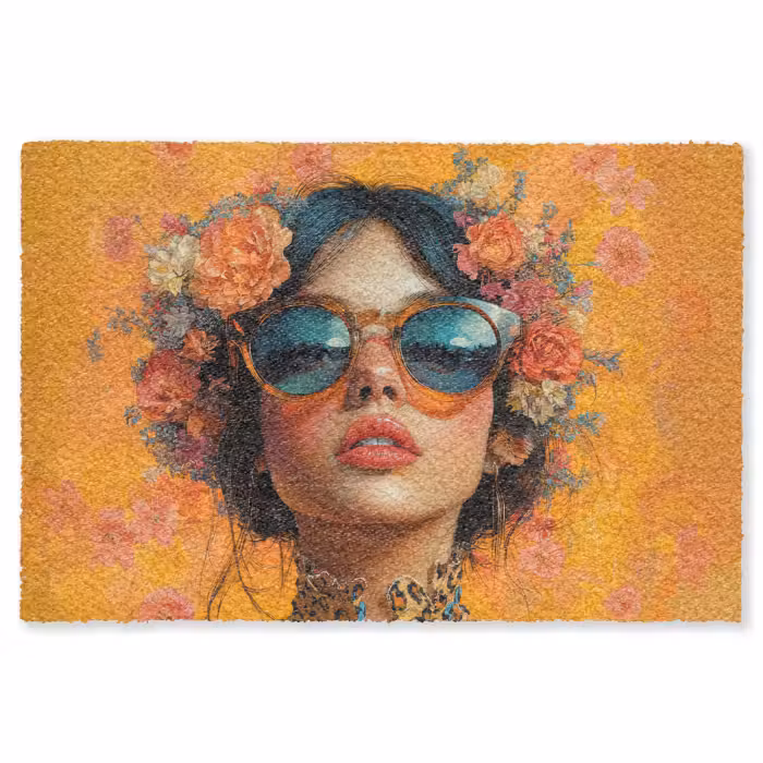 Fußmatte - Frau - Blumen - Ästhetik - Orange