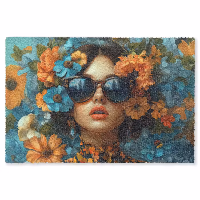 Fußmatte - Frau - Blumen - Orange - Blau - Modern