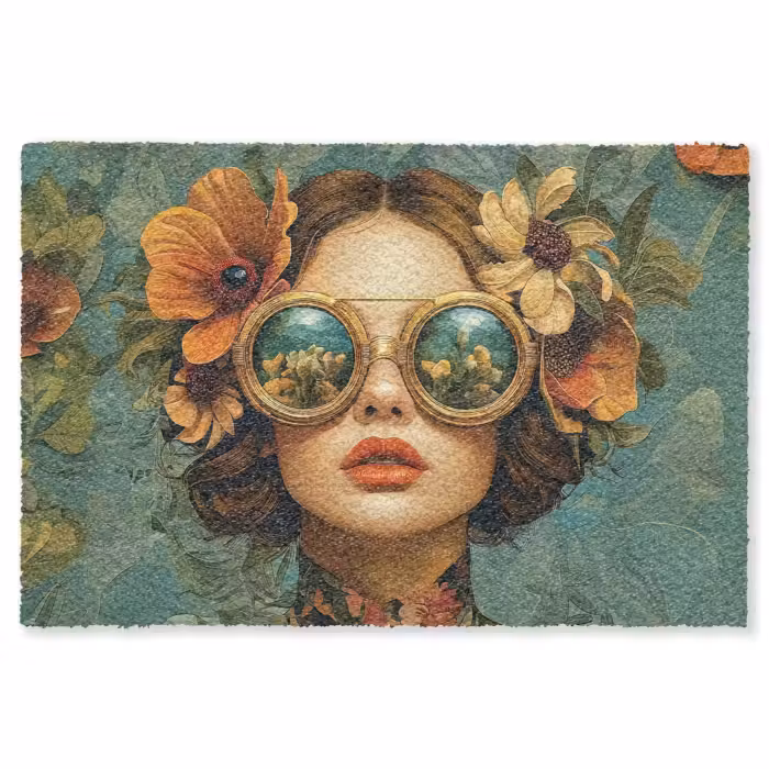 Fußmatte - Frau - Blumen - Schmetterlinge - Natur - Vintage