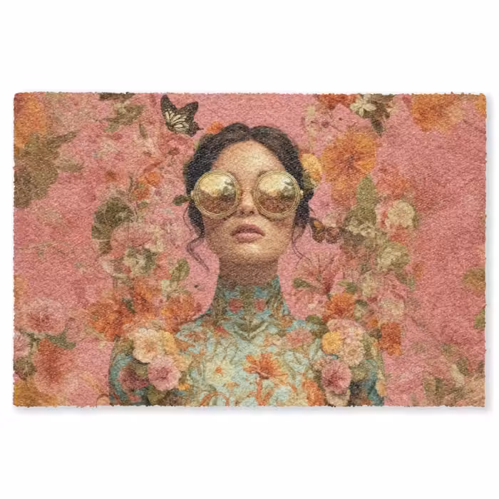Fußmatte - Frau - Brille - Rosa - Blumen