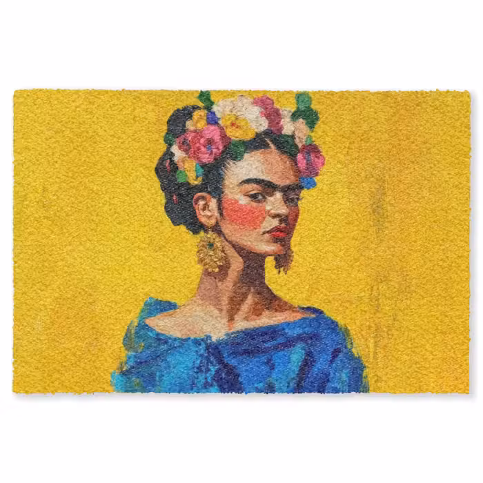Fußmatte - Frida Kahlo - Frau - Gelb - Blau - Blumen