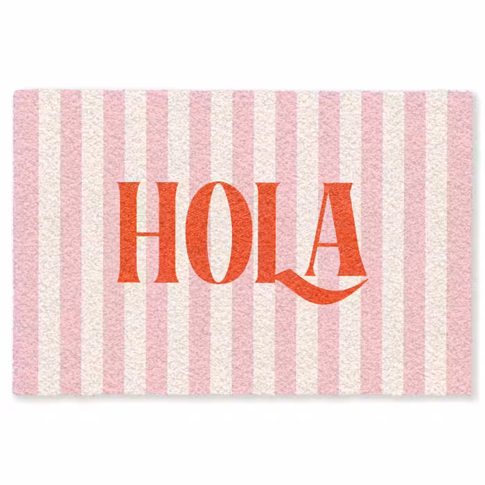 Fußmatte - Hola - Zitat - Streifen - Pastell - Rosa - Rot - Weiß