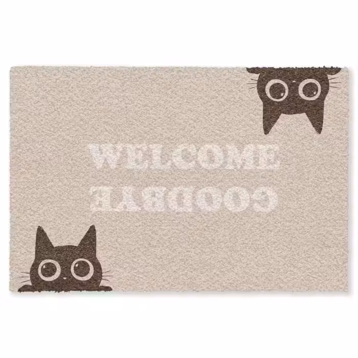 Fußmatte - Katze - Beige - Willkommen - Auf Wiedersehen