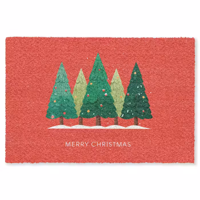 Fußmatte - Minimalistisch - Weihnachtsbäume - Rot - Schnee