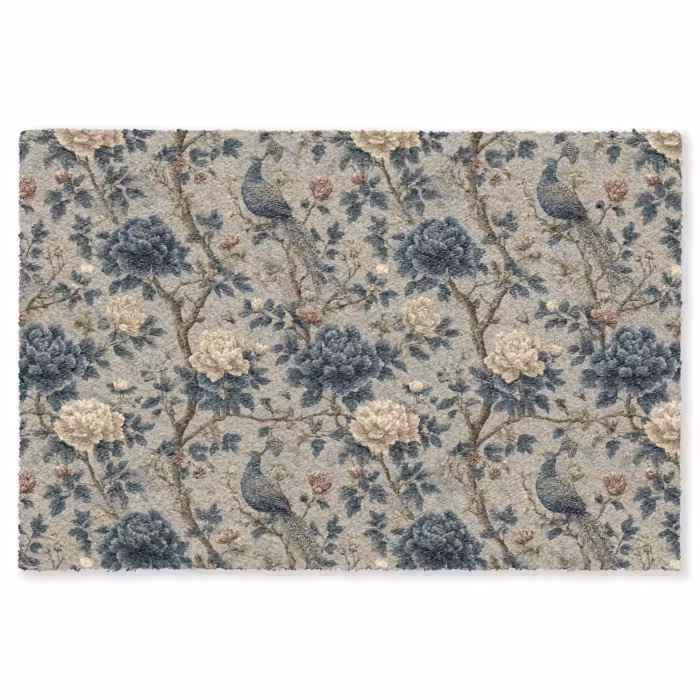 Fußmatte - Pfau - Blumen - Blau