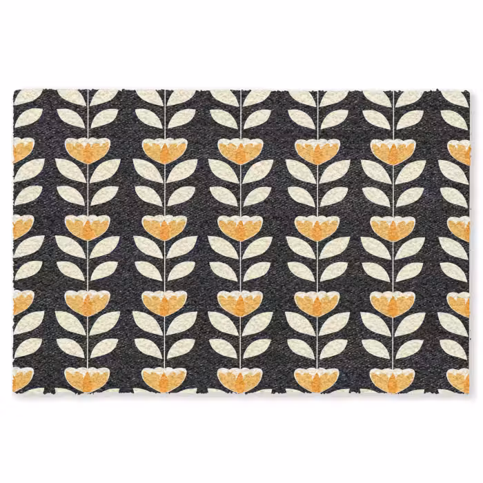 Fußmatte - Retro - Blume - Schwarz - Ockergelb