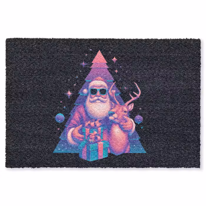 Fußmatte - Retro - Weihnachtsmann - Rentier - Weihnachtsbaum