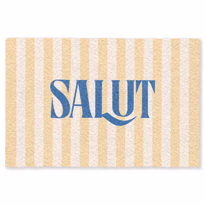 Fußmatte - Salut - Zitat - Streifen - Gelb - Blau - Weiß