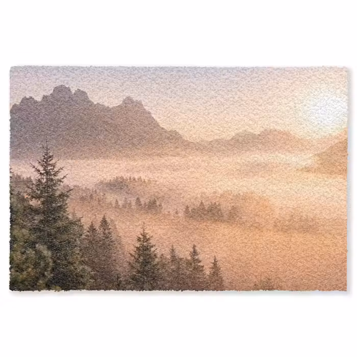Fußmatte - Sonnenlicht - Nebel - Berge - Bäume