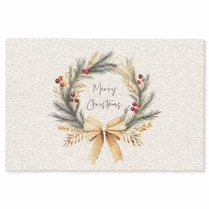 Fußmatte - Weihnachtskranz - Weihnachten - Gold - Beige