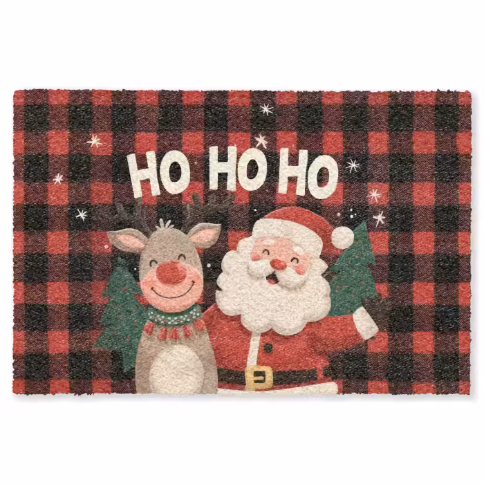Fußmatte - Weihnachtsmann - Rentier - Text - Rot - Schwarz