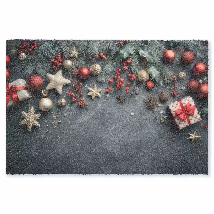 Fußmatte - Weihnachtsrahmen - Stechpalme - Farbenfroh